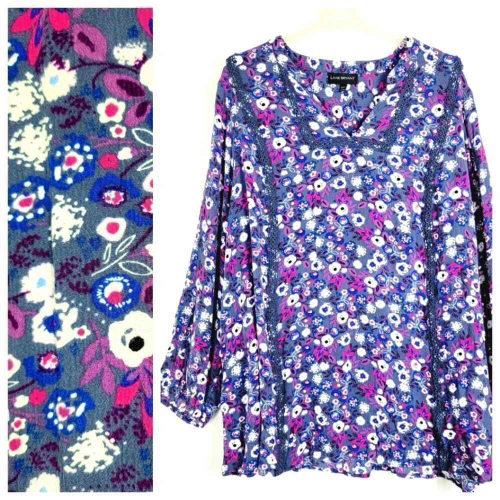 Lane Bryant Floral Boho Peasant Long Sleeve Festival Lightweight Top Size 22 24